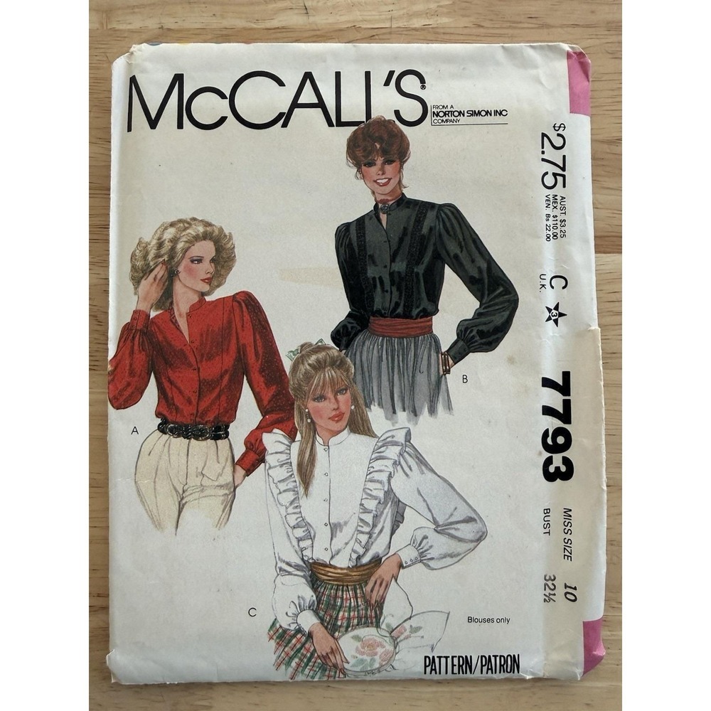 McCall's Pattern 7793 Misses' Buttoned‎ Blouse Front Back Seam Size 10 Uncut FF